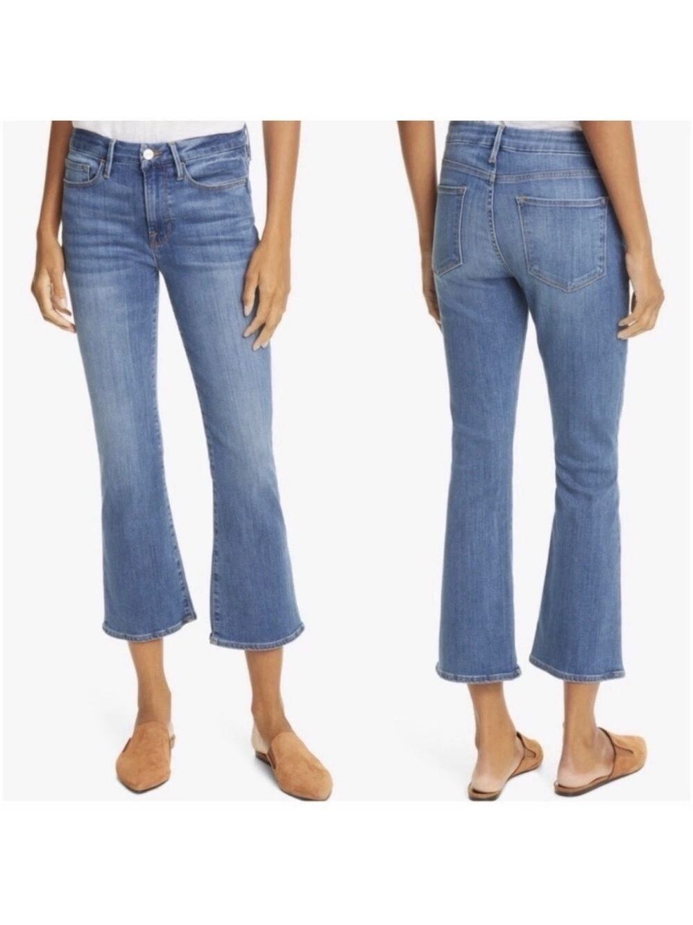 FRAME Le One Crop Mini Boot Jeans Women’s 1 (Fits 25) Medium Wash Stretch - Picture 5 of 9
